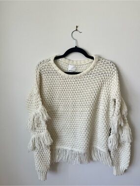 Women's Ivory Fringe Crew Neck Sweater